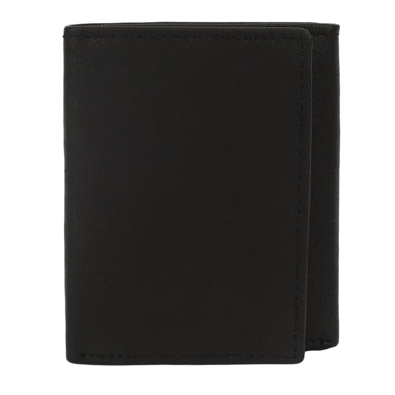 LB LEATHERBOSS Leatherboss Leather Boys Slim Compact Flap Id and Coin Pocket Trifold Wallet for men women, Black - Image 1